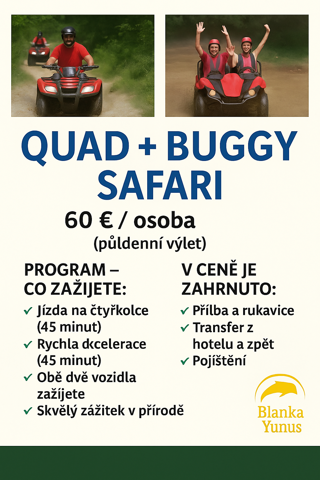 QUAD+BAGGY SAFARY Adrenalinová jízda v terénu 💥 Projížďka na čtyřkolkách a buggy v prašných cestách, horách a přírodě 🌿 Zábava, rychlost a dobrodružství pro každého.