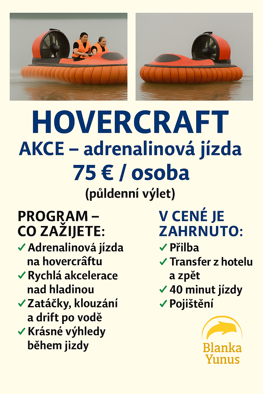 NOVINKA - HOVERCRAFT Zažijte jízdu na speciálním vznášedle 💨Rychlost, adrenalin a zábava na vodě i souši 🌊Jedinečný zážitek, který jen tak nezažijete.