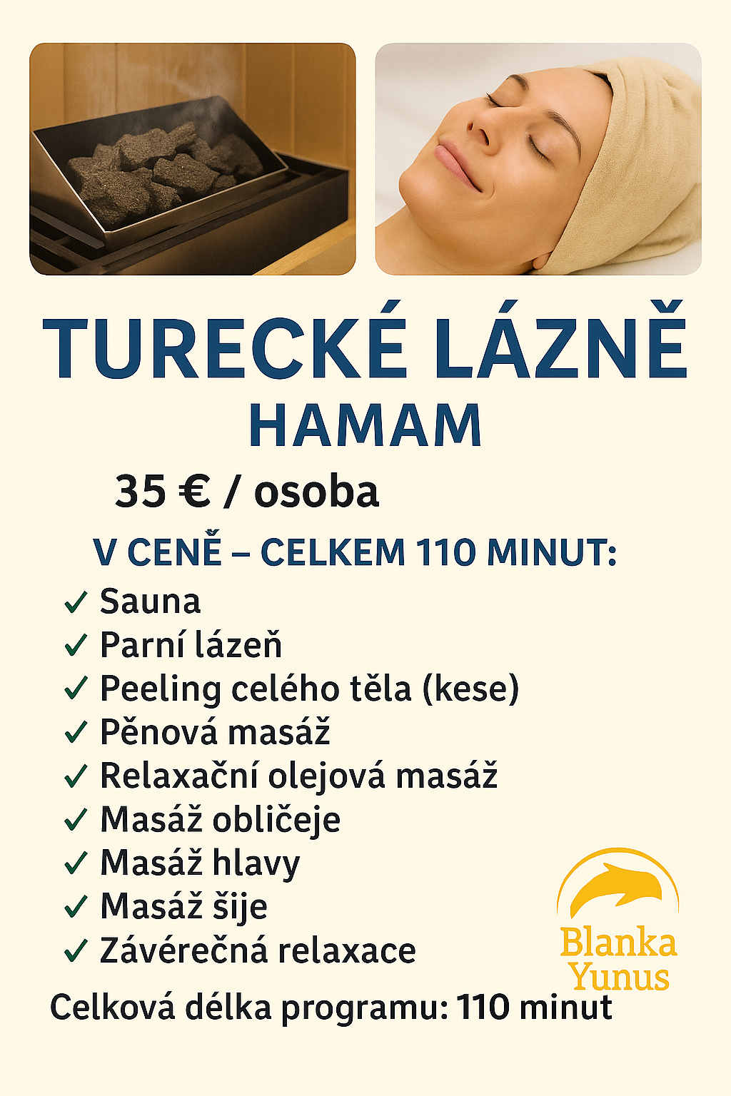 TURECKÉ LÁZNĚ Relaxační zážitek v tradičních tureckých lázních 🧖‍♀️ Čeká vás sauna, parní lázeň, peeling a pěnová masáž 🫧 Ideální odpočinek pro tělo i mysl.
