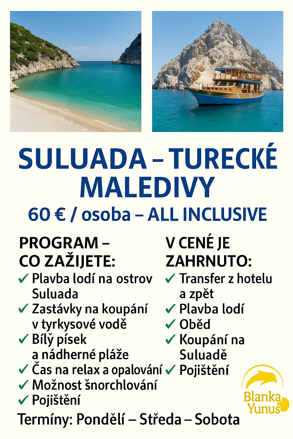 SULUADA-TURECKÉ Maledivy Celodenní výlet lodí na nádherný ostrov Suluada 🏝️Křišťálově čistá voda, bílé pláže a koupání v tyrkysovém moři 🌊Ideální místo pro relax, focení a odpočinek.